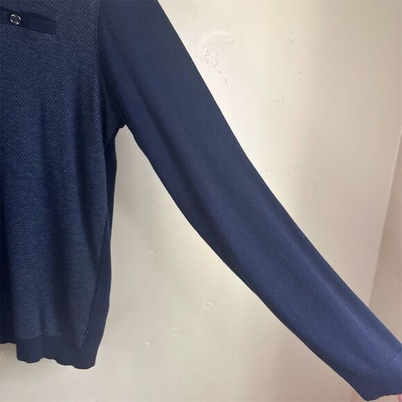 Ted Baker MensHoundstooth Knit Polo Shirt Black and Gray‎ Long Sleeve Size Large - Picture 4 of 10